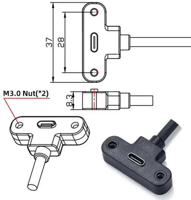 Alt view image 4 of 7 - 0.3M USBC Extension Cable, USB 2.0 TypeC Male to Female Fast Charging Data Transfer Cord with Panel Mount Screw