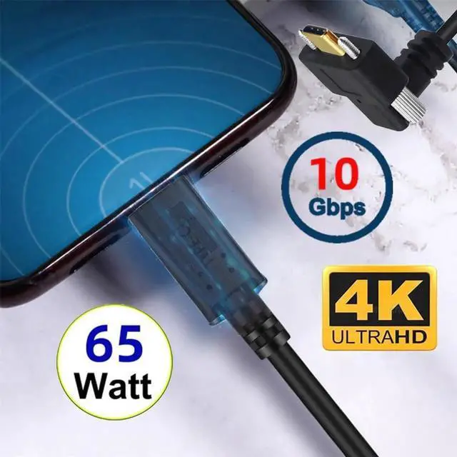 Alt view image 7 of 7 - USBC to USBC Cable, 90 Degree Angled Male to Male Fast Charging Data Transfer Extension Cable with Mounting Screws
