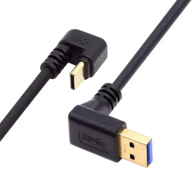 Main image of 0.3M USB 3.0 to USBC Cable, 90 Degree Down Angled USB 3.0 to 180 Degree UShaped USBC HighSpeed Charging Data Transfer Extension Cord