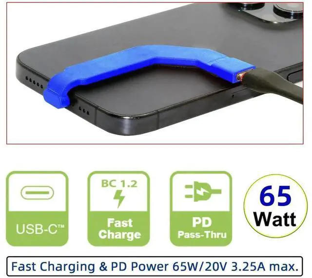 Alt view image 2 of 7 - Angled USBC Male to Female Extension Cable, UltraSlim 65W Fast Charging Data Cable Connector Protector for Phones & Tablets, Blue