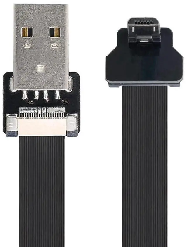 Alt view image 3 of 7 - 2.0M Micro USB Flat Ribbon Flex Cable, USB 2.0 Male to Male 90 Degree Up Angled Charging Data Extension Adapter Cord