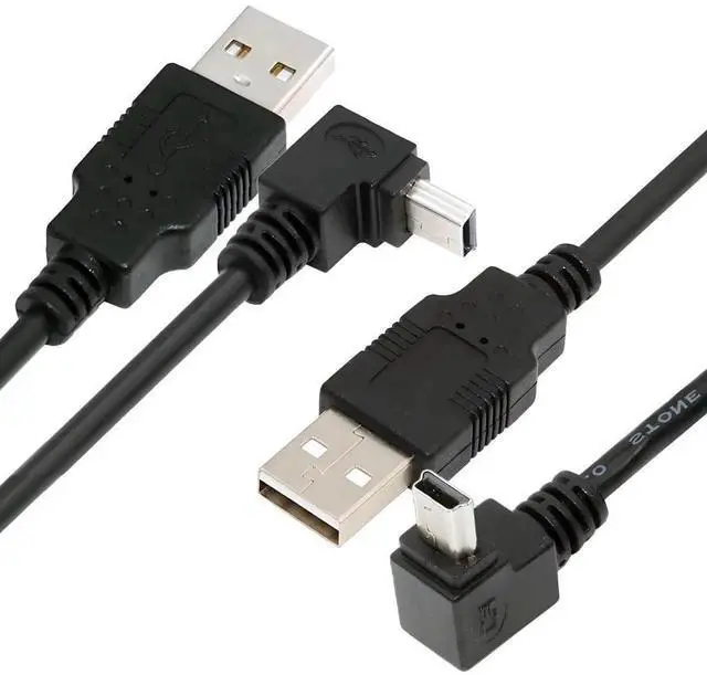 Main image of 2 Pack 0.5M (1.64FT) Mini USB Cable, USB 2.0 Male to 5Pin Mini USB Male 90 Degree Up/Down Angled Charging Data Transfer Extension Cord, Black