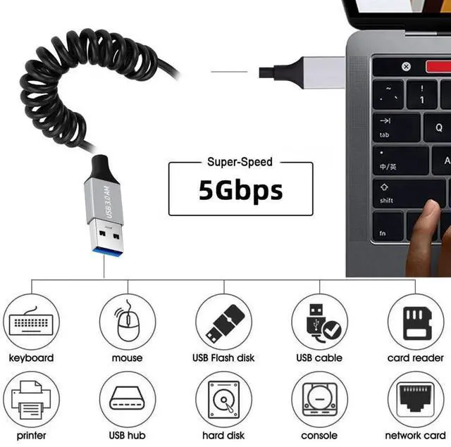 Alt view image 7 of 7 - 3.28FT USB 3.0 Coiled Cable, Male to Male HighSpeed Data Transfer & Charging Cord for Phones, Laptops & USB Flash Drives
