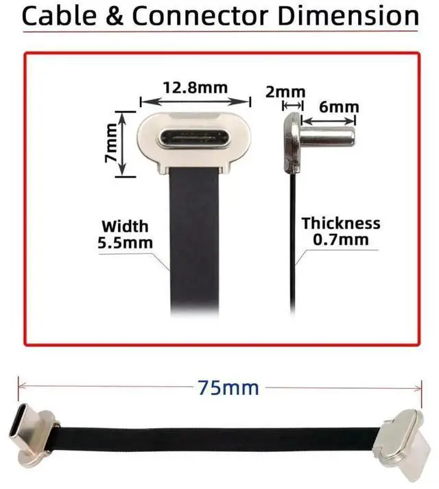 Alt view image 3 of 7 - 75MM Short Flat USBC Extension Cable, USB 2.0 Dual 90 Degree Angled PD 65W Fast Charging Data Transfer Cord