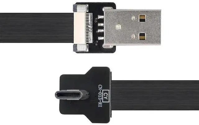 Alt view image 5 of 7 - 0.2M USBC Flat Ribbon Flex Cable, USB 2.0 Male to Male 90 Degree Right Angled Charging Data Extension Adapter Cord