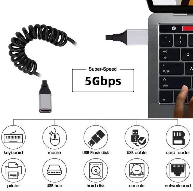 Alt view image 7 of 7 - 3.28FT USB 3.0 Coiled Cable, USB 3.0 Male to USBC Female HighSpeed Data Transfer & Charging Cord for Phones, Laptops & USB Flash Drives