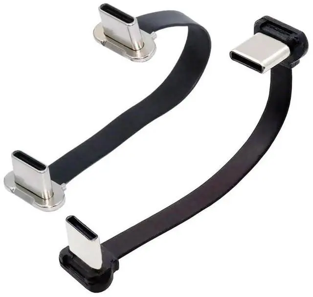 Main image of 2 Pack 2.76 Inch Short Flat USBC Extension Cable, USB 2.0 Dual 90 Degree Angled PD 65W Fast Charging Data Transfer Cord for Power Banks