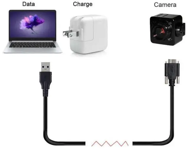 Alt view image 2 of 7 - 1.2M Micro USB 3.0 Extension Cable, USB 3.0 Male to Micro B Male 90 Degree Left Angled Data Transfer Cord with Panel Mount Screws