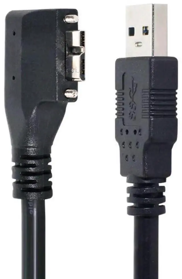 Alt view image 7 of 7 - 1.2M Micro USB 3.0 Extension Cable, USB 3.0 Male to Micro B Male 90 Degree Left Angled Data Transfer Cord with Panel Mount Screws