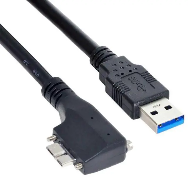 Alt view image 4 of 7 - 1.2M Micro USB 3.0 Extension Cable, USB 3.0 Male to Micro B Male 90 Degree Left Angled Data Transfer Cord with Panel Mount Screws