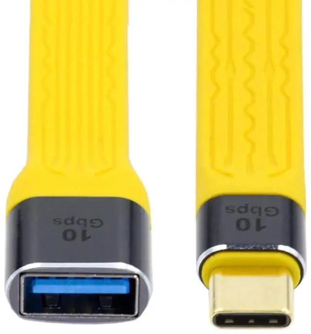 Main image of Yellow 10Gbps USB to USBC Flat Slim FPC OTG Cable, USB 3.1 TypeC Male to USB 3.0 TypeA Female Data Cable for Laptops & Phones