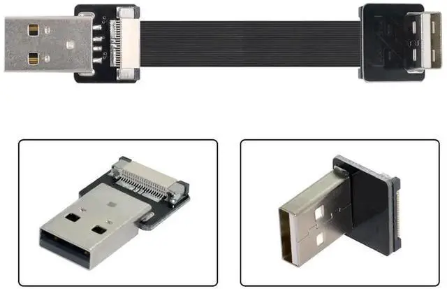 Alt view image 2 of 7 - 0.5M USB 2.0 Flat Ribbon Flex Cable, USB 2.0 Male to Male 90 Degree Down Angled Charging & Data Transfer Extension Adapter Cord