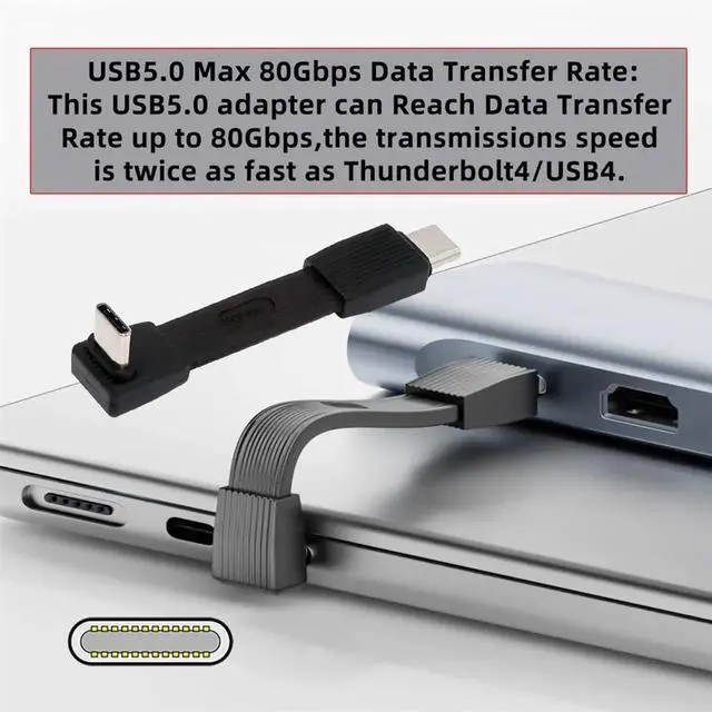 Alt view image 6 of 7 - 67MM 240W USB5.0 80Gbps FPC Flat Slim USBC Male to Male 90° Up Angled Extension Cable, Support 16K 8K@60Hz & 5K Video