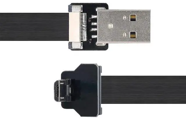Alt view image 5 of 7 - 0.5M Micro USB Flat Ribbon Flex Cable, USB 2.0 Male to Male 90 Degree Up Angled Charging Data Extension Adapter Cord