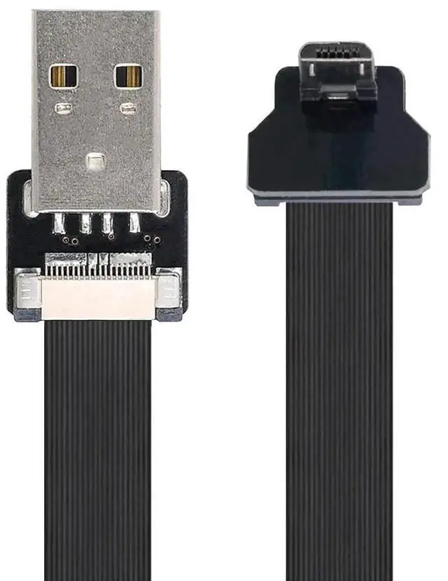 Alt view image 3 of 7 - 0.5M Micro USB Flat Ribbon Flex Cable, USB 2.0 Male to Male 90 Degree Up Angled Charging Data Extension Adapter Cord