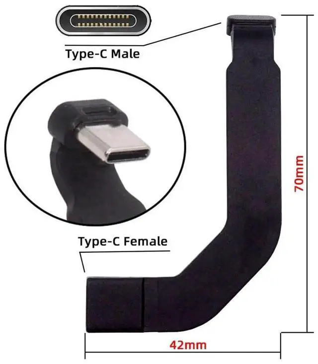 Alt view image 7 of 7 - 2.76 Inch Short Flat USBC Extension Cable, USB 2.0 TypeC Male to Female 90 Degree Angled PD 65W Fast Charging Data Cable