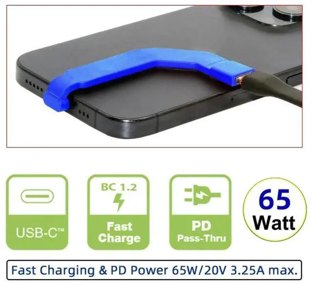 Alt view image 2 of 7 - Blue 2.76 Inch Short Flat USBC Extension Cable, USB 2.0 TypeC Male to Female 90 Degree Angled PD 65W Fast Charging Data Cable