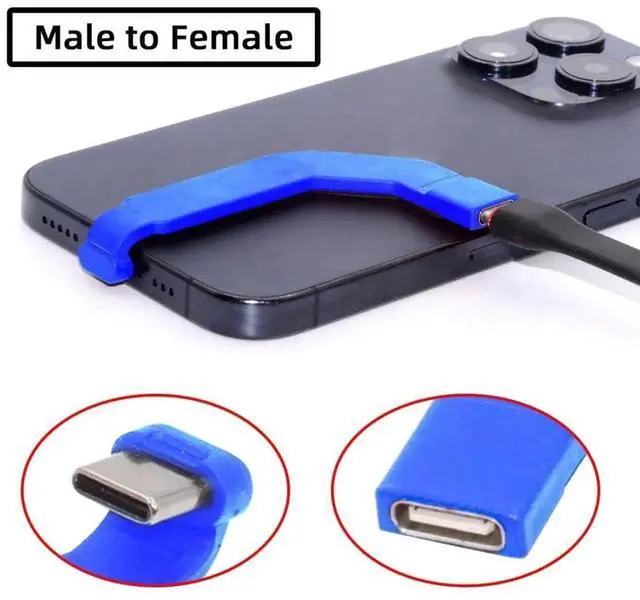 Alt view image 4 of 7 - Blue 2.76 Inch Short Flat USBC Extension Cable, USB 2.0 TypeC Male to Female 90 Degree Angled PD 65W Fast Charging Data Cable