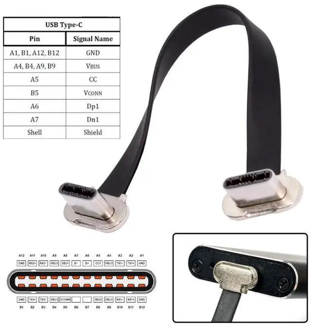 Alt view image 2 of 6 - 0.23FT Short Flat USBC Extension Cable, USB 2.0 TypeC Dual 90 Degree Angled PD 65W Fast Charging Data Cable