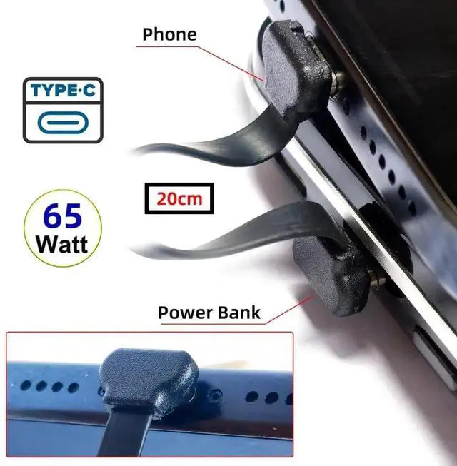 Alt view image 4 of 7 - 200MM Short Flat USBC Extension Cable, USB 2.0 TypeC Dual 90 Degree Angled PD 65W Fast Charging Data Cable