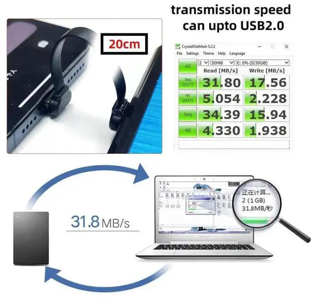 Alt view image 7 of 7 - 200MM Short Flat USBC Extension Cable, USB 2.0 TypeC Dual 90 Degree Angled PD 65W Fast Charging Data Cable