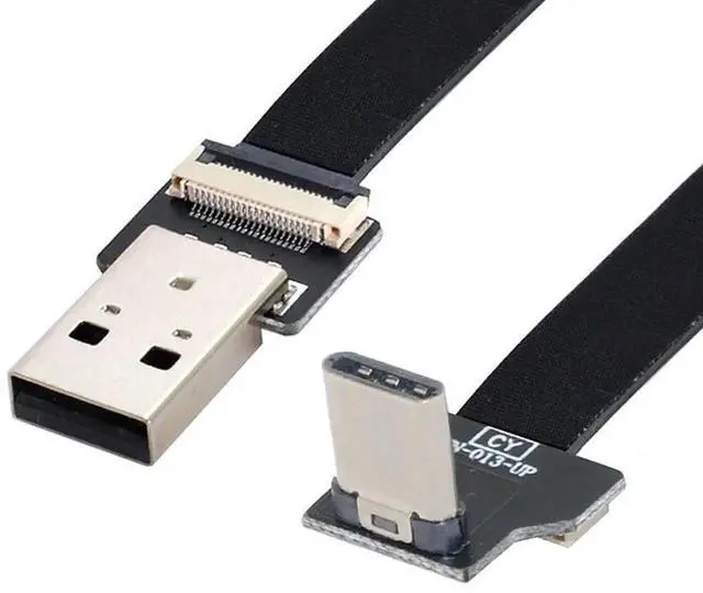 Main image of 0.5M USBC Flat Ribbon Flex Cable, USB 2.0 Male to Male 90 Degree Up Angled Charging & Data Transfer Extension Adapter Cord