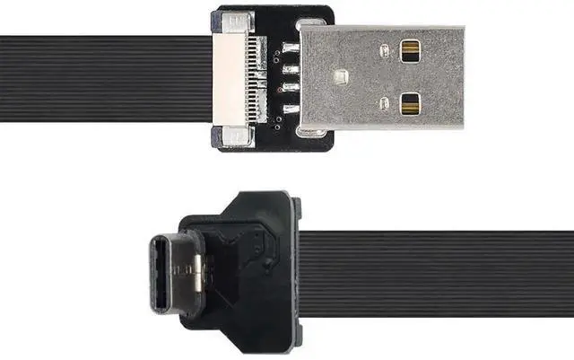 Alt view image 5 of 7 - 0.5M USBC Flat Ribbon Flex Cable, USB 2.0 Male to Male 90 Degree Up Angled Charging & Data Transfer Extension Adapter Cord