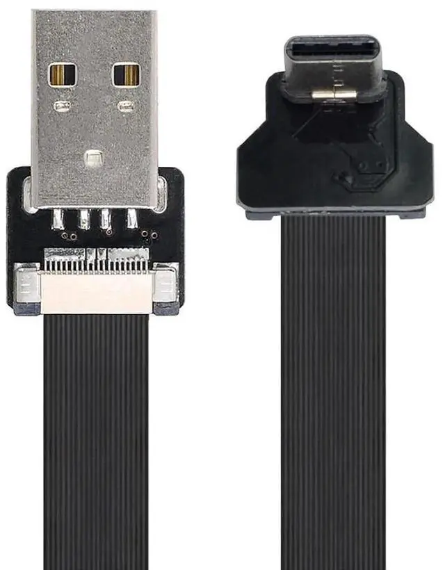 Alt view image 6 of 7 - 0.5M USBC Flat Ribbon Flex Cable, USB 2.0 Male to Male 90 Degree Up Angled Charging & Data Transfer Extension Adapter Cord