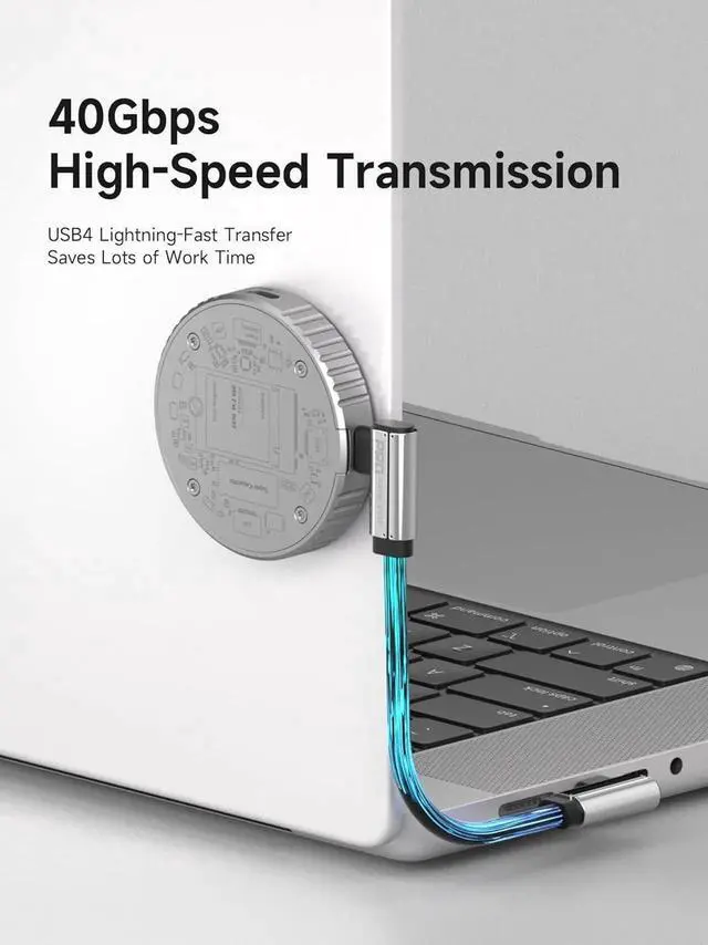 Alt view image 7 of 7 - 0.5ft Right Angle USB4 Cable, 40Gbps Data Transfer, 8K@60Hz Video, 240W Fast Charging Short USBC Cable for iPhone 17/16/15 Pro Max, iPad Pro, Laptop