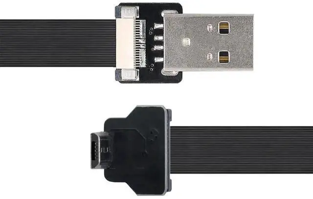 Alt view image 2 of 7 - 0.2M Micro USB Flat Ribbon Flex Extension Cable, USB 2.0 Male to Male 90 Degree Down Angled Charging & Data Transfer Adapter Cord