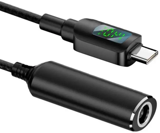 Main image of DC Jack 7.4x5.0mm Input to USBC 140W Smart LED Display Power Charging Cable for Laptop & Phone, PD 5V/9V/20V 7A