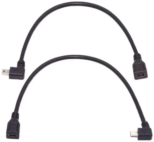 Main image of 2 Pack 0.3M 90 Degree Angled Mini USB 5Pin Male to Female Extension Cable, USB 2.0 Data & Power Adapter Cord