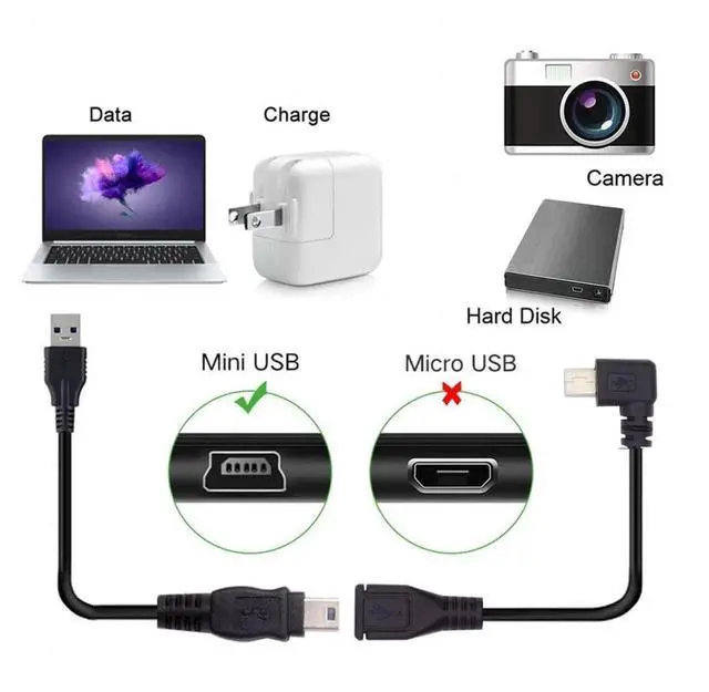Alt view image 3 of 7 - 2 Pack 0.3M 90 Degree Angled Mini USB 5Pin Male to Female Extension Cable, USB 2.0 Data & Power Adapter Cord