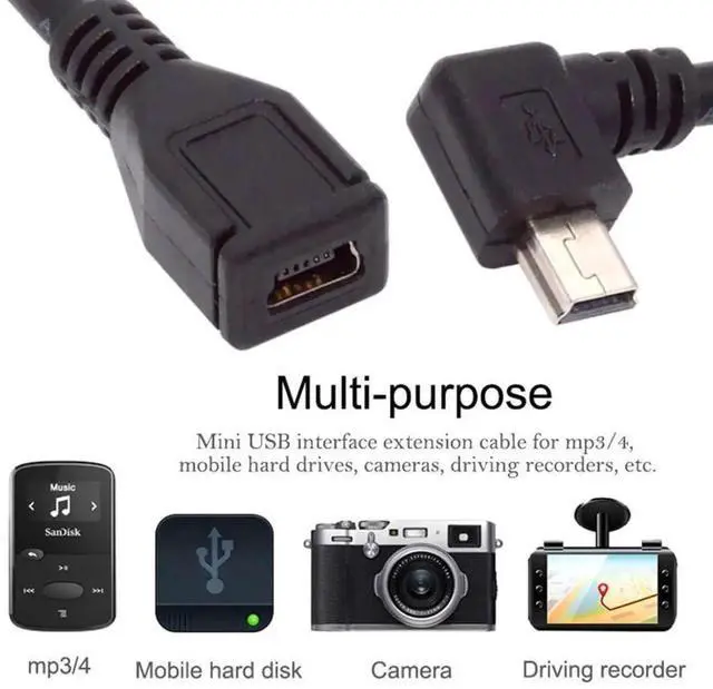 Alt view image 5 of 7 - 2 Pack 0.3M 90 Degree Angled Mini USB 5Pin Male to Female Extension Cable, USB 2.0 Data & Power Adapter Cord