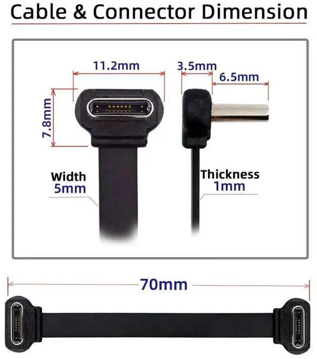 Alt view image 6 of 7 - 70MM Short Flat USBC Extension Cable, USB 2.0 Dual 90 Degree Angled PD 65W Fast Charging & Data Transfer Cable