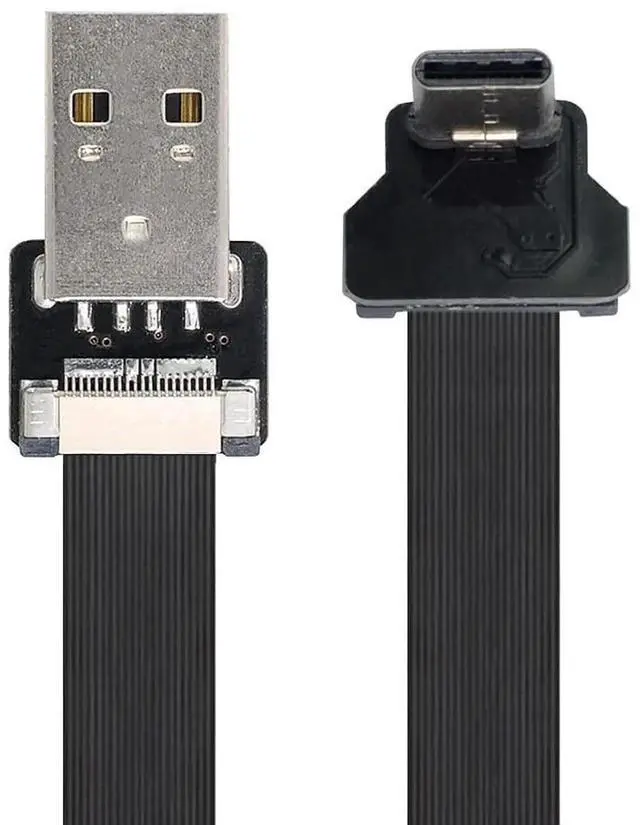 Alt view image 7 of 7 - 1.0M USBC Flat Ribbon Flex Extension Cable, USB 2.0 Male to Male 90 Degree Up Angled Charging & Data Transfer Adapter Cord