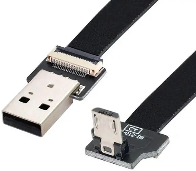 Main image of 2.0M Micro USB Flat Ribbon Flex Extension Cable, USB 2.0 Male to Male 90 Degree Down Angled Charging & Data Transfer Adapter Cord