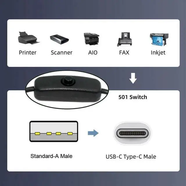 Alt view image 3 of 7 - 1.0M USB 2.0 Male to USBC Male Power Extension Cable with On/Off Switch Button, DC 5V Power Control Cable