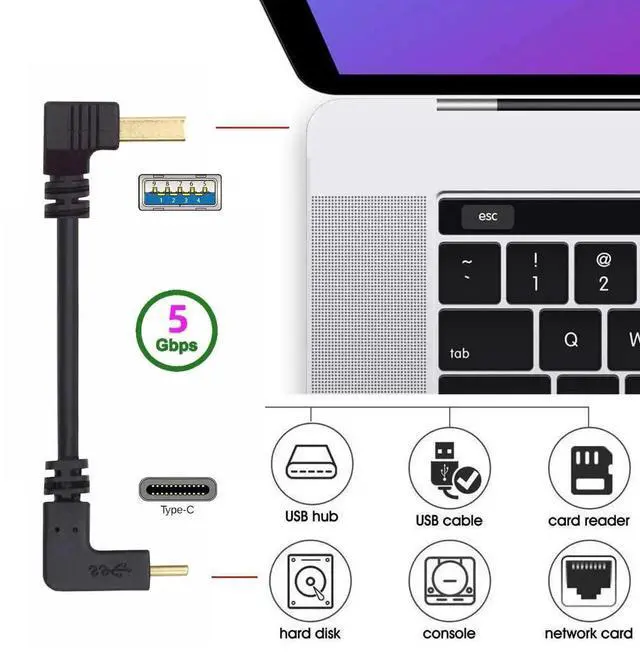 Main image of 100cm Reversible USB 3.1 TypeC 90 Degree Up Angled to USBA Male Data Cable for Tablet & Phone, Type08