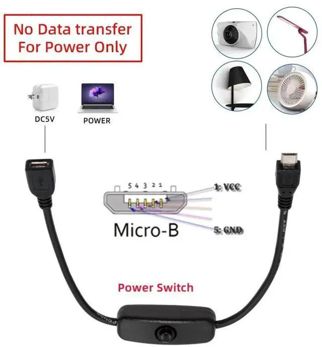 Alt view image 6 of 7 - Micro USB Male to Female Power Extension Cable with On/Off Switch Button, DC 5V Power Control Cable