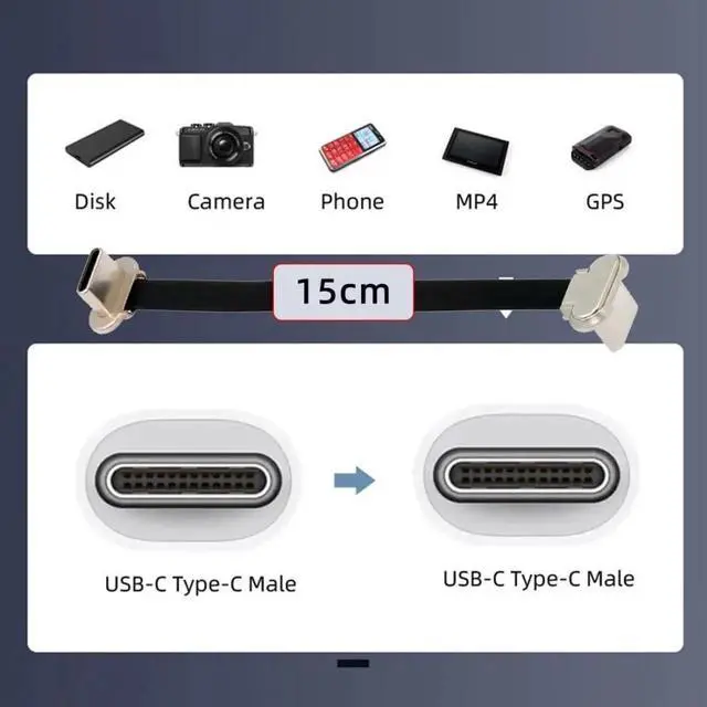 Alt view image 6 of 7 - 15CM/5.91 Inch Short Flat USBC Cable, USB 2.0 Dual 90 Degree Angled 65W PD Fast Charging & Data Extension Cable