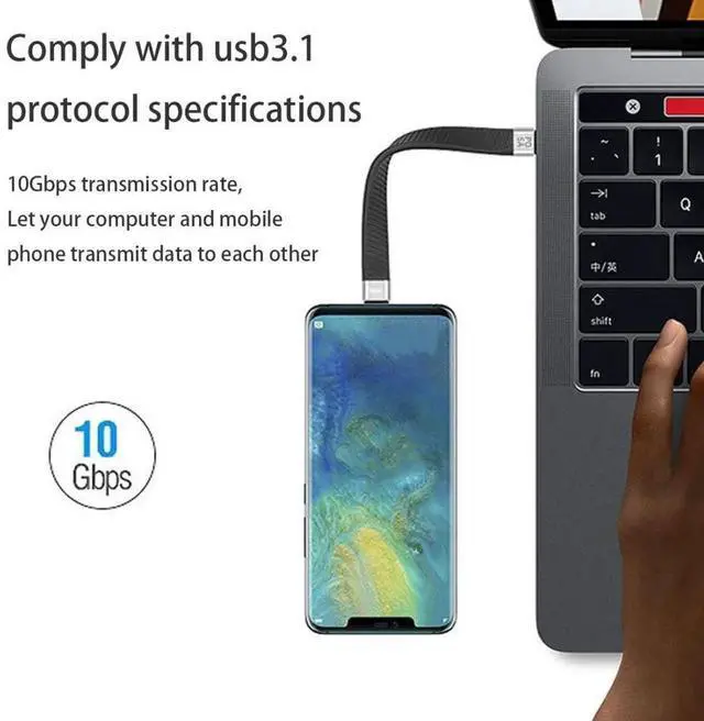 Alt view image 4 of 7 - 13cm Flat Slim FPC USBC Male to Male Cable, USB 3.1 10Gbps 65W 3A Fast Charging & Data Cable for Laptop & Phone