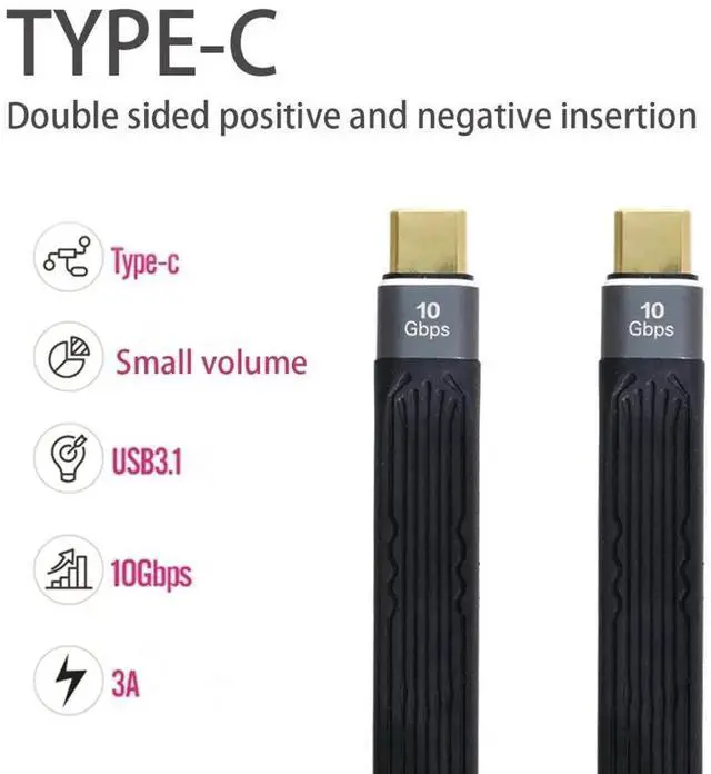 Alt view image 6 of 7 - 13cm Flat Slim FPC USBC Male to Male Cable, USB 3.1 10Gbps 65W 3A Fast Charging & Data Cable for Laptop & Phone