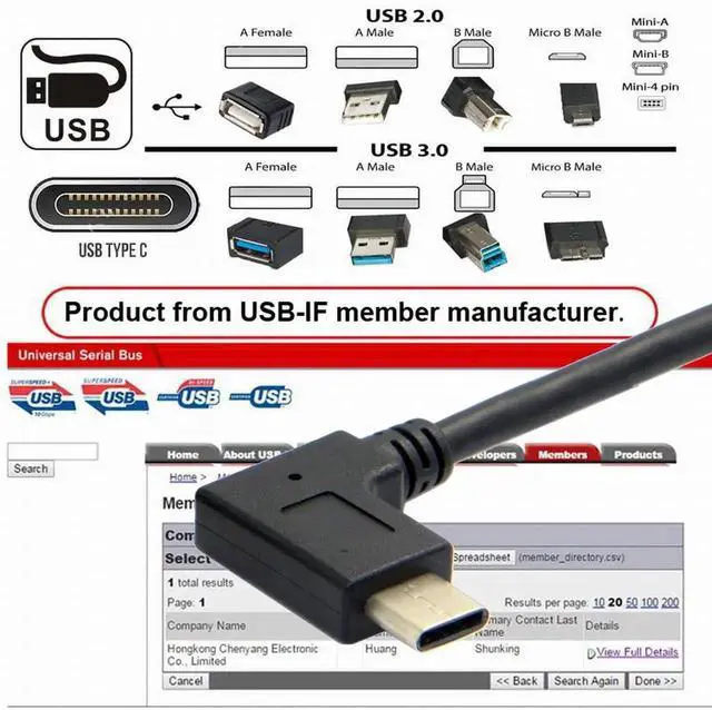 Alt view image 5 of 7 - 30cm Reversible USB 3.1 USBC 90 Degree Left Angled to USBA Male Data Cable for Tablet & Mobile Phone, Type02