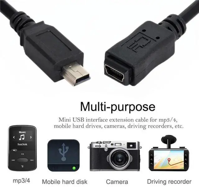 Alt view image 6 of 7 - 1.6ft USB 2.0 Mini USB 5Pin Male to Female Data & Power Extension Cable Adapter
