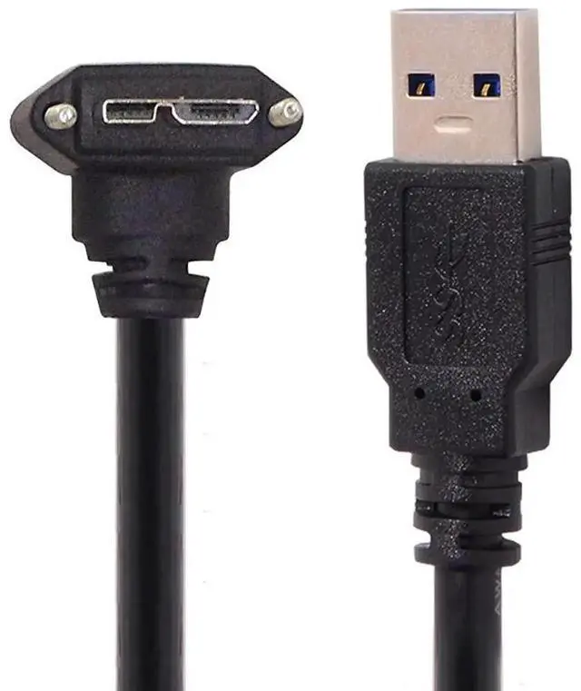 Main image of 1.2M 90 Degree Down Angled USB 3.0 TypeA Male to MicroB Male Cable with Panel Mount Screws