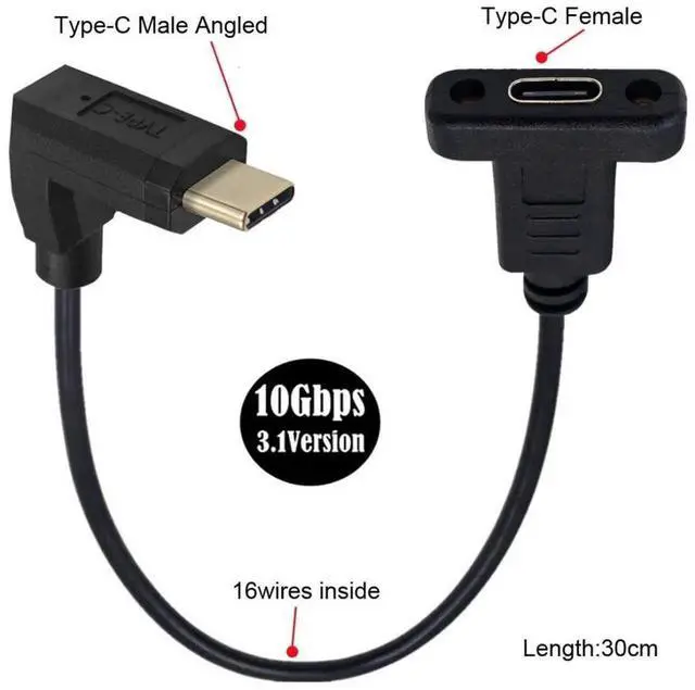 Alt view image 7 of 7 - 0.3M 90 Degree Up Angled USBC Male to Female Extension Cable, USB 3.1 Gen 2 10Gbps Fast Charging Data Video Transfer Cable with Panel Mount Hole