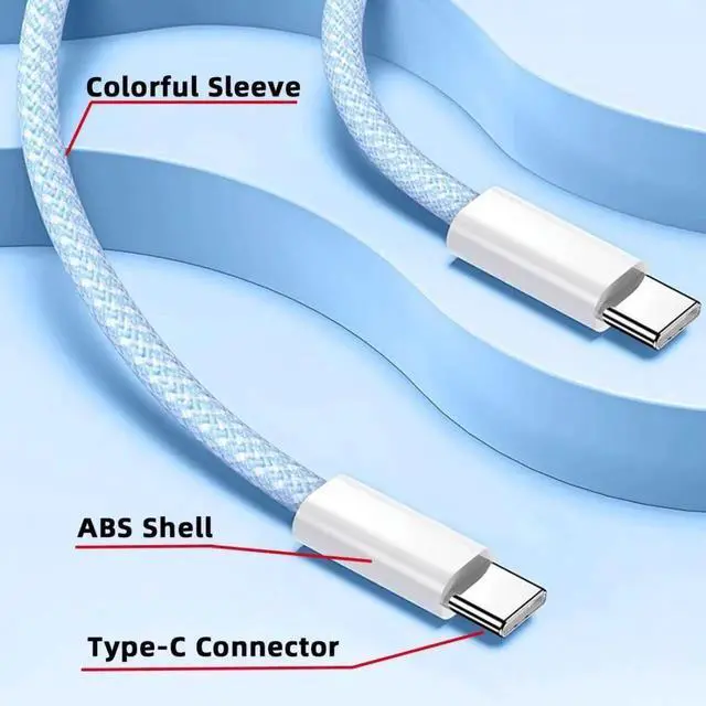 Alt view image 7 of 7 - 6.56FT/2.0M Blue Nylon Braided USBC Male to Male Cable, 480Mbps Data Transfer PD 27W/65W Fast Charging Cable