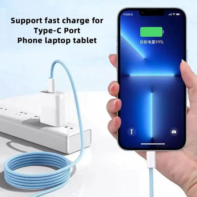 Alt view image 3 of 7 - 6.56FT/2.0M Blue Nylon Braided USBC Male to Male Cable, 480Mbps Data Transfer PD 27W/65W Fast Charging Cable