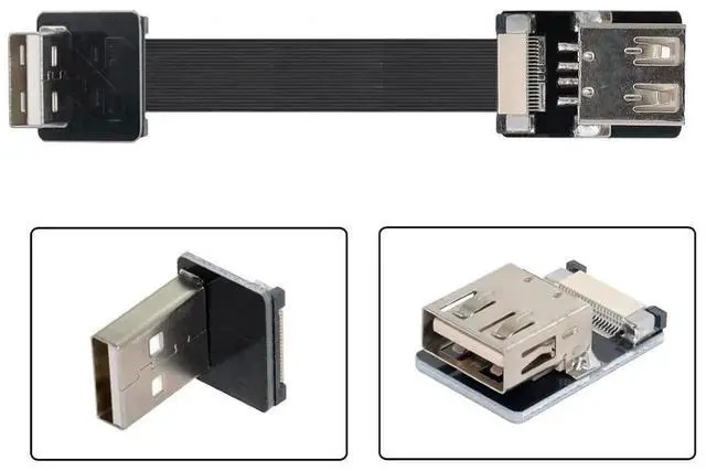 Alt view image 4 of 7 - 1.0M 90 Degree Down Angled USB 2.0 Male to Female Flat Ribbon Flex Extension Cable Adapter for Data Transfer & Charging